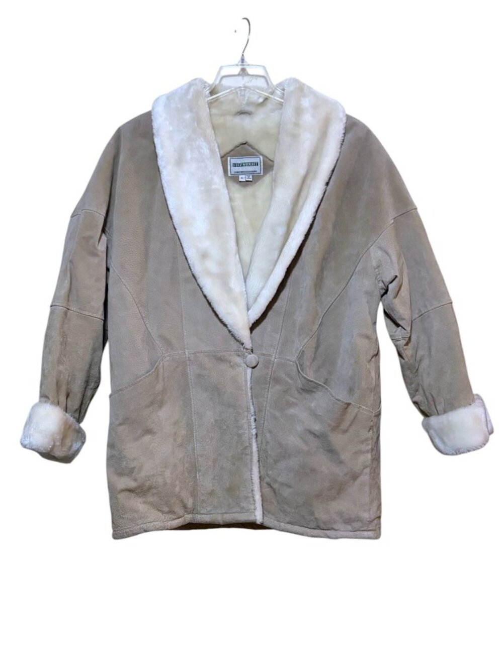 Vintage Suede Overcoat XL Faux Fur Lined Shawl Collar Penny Lane 100% Leather